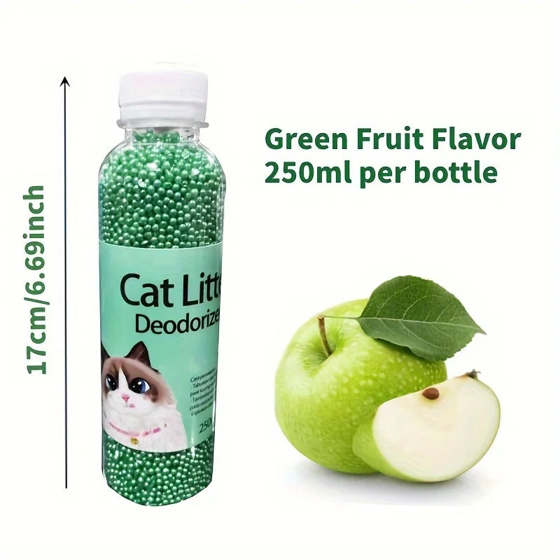 Desodorante em grânulos para caixa de areia de gatos, com 6 fragrâncias, ajuda a absorver odores e manter o banheiro do pet mais limpo e cheiroso.