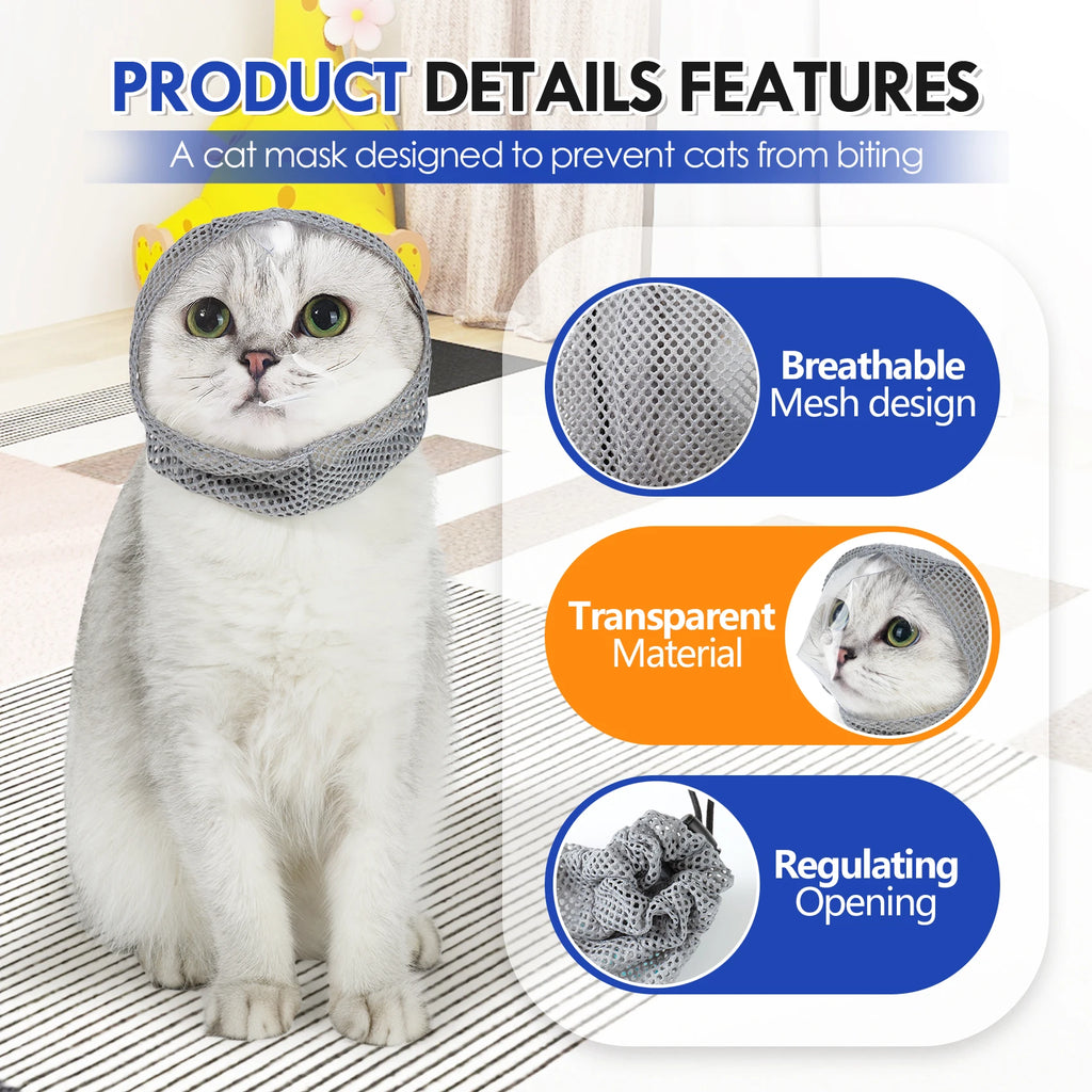 Focinheira para gatos para tosa, máscara anti-mordida transparente ajustável para cortar unhas