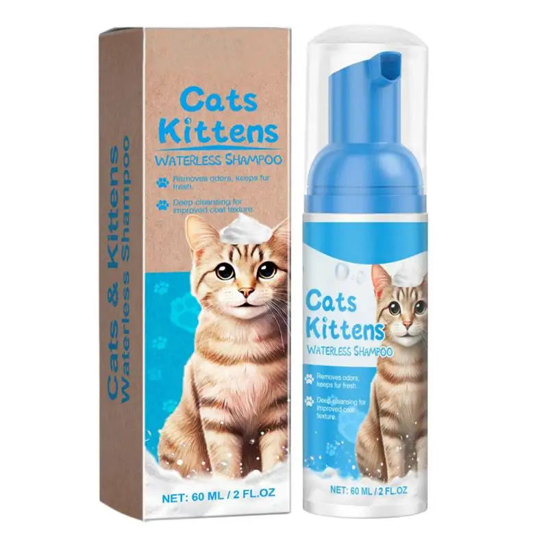 Shampoo antipulgas seco para gatos, de secagem rápida, sem enxágue e seguro para lamber – fórmula suave em espuma, ideal para a higiene prática dos felinos.