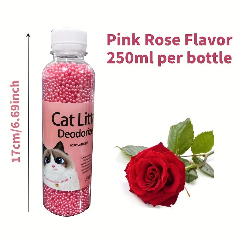 Desodorante em grânulos para caixa de areia de gatos, com 6 fragrâncias, ajuda a absorver odores e manter o banheiro do pet mais limpo e cheiroso.
