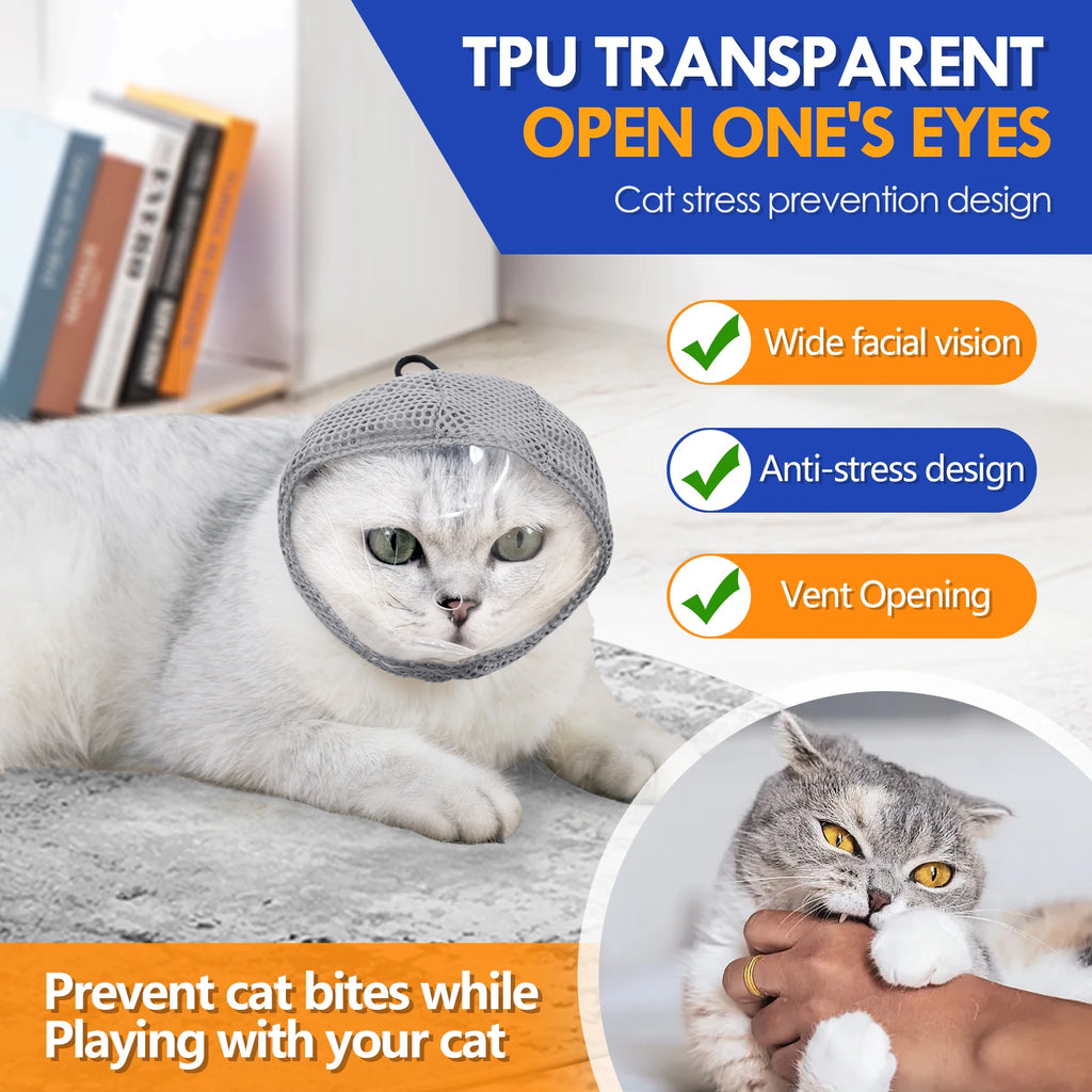 Focinheira para gatos para tosa, máscara anti-mordida transparente ajustável para cortar unhas