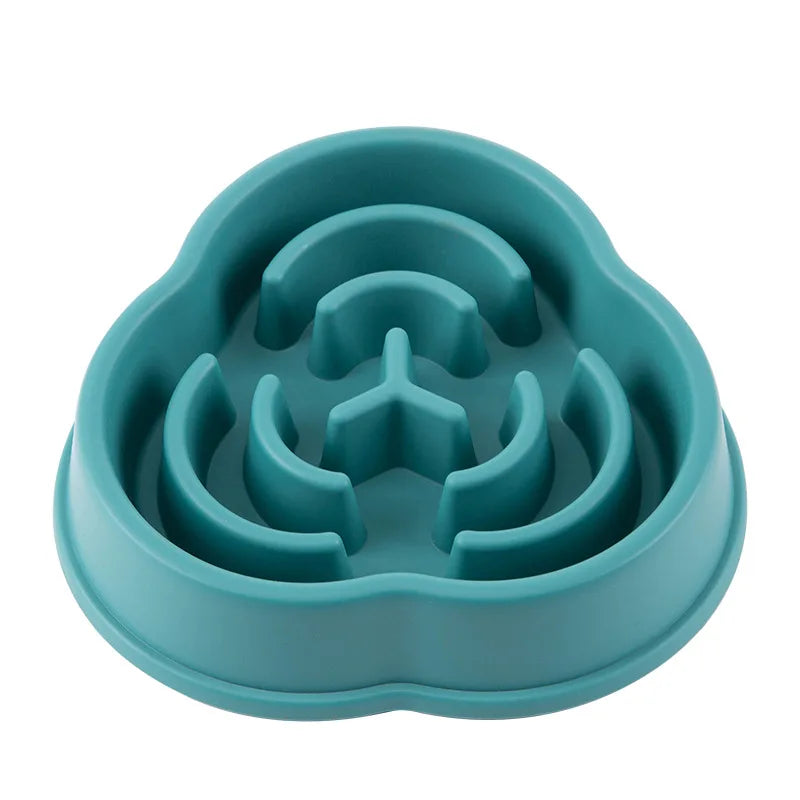 Tigela de comida lenta para cães e gatos, antiderrapante, redonda e espessa, ajuda a reduzir a gordura e promove uma alimentação mais saudável; disponível em várias cores e formatos.
