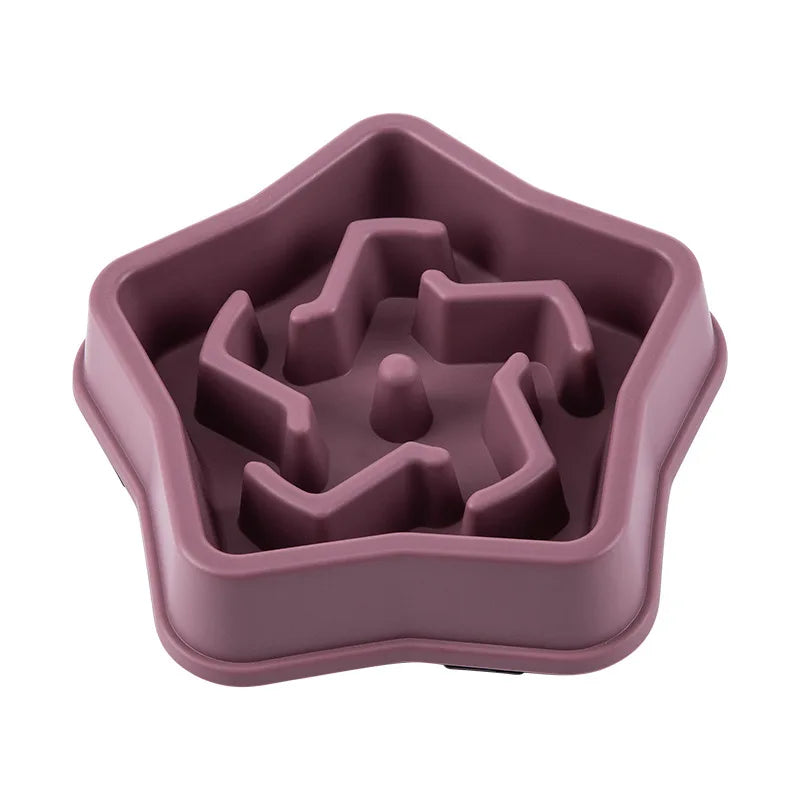 Tigela de comida lenta para cães e gatos, antiderrapante, redonda e espessa, ajuda a reduzir a gordura e promove uma alimentação mais saudável; disponível em várias cores e formatos.