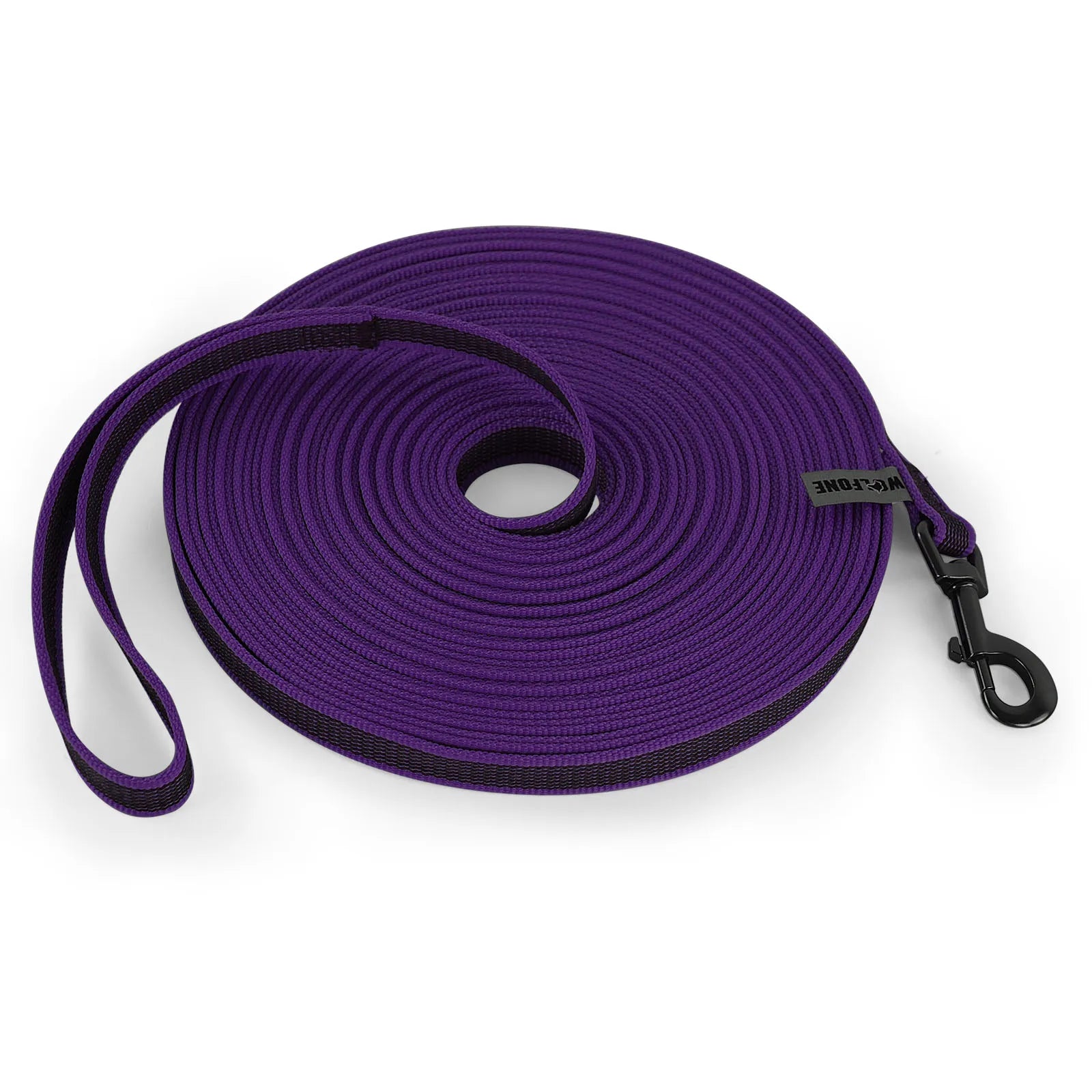 Guia para cães de vários tamanhos (1,5m a 15m), feita em látex e seda, dupla cor, ideal para treinamento fácil e prático.