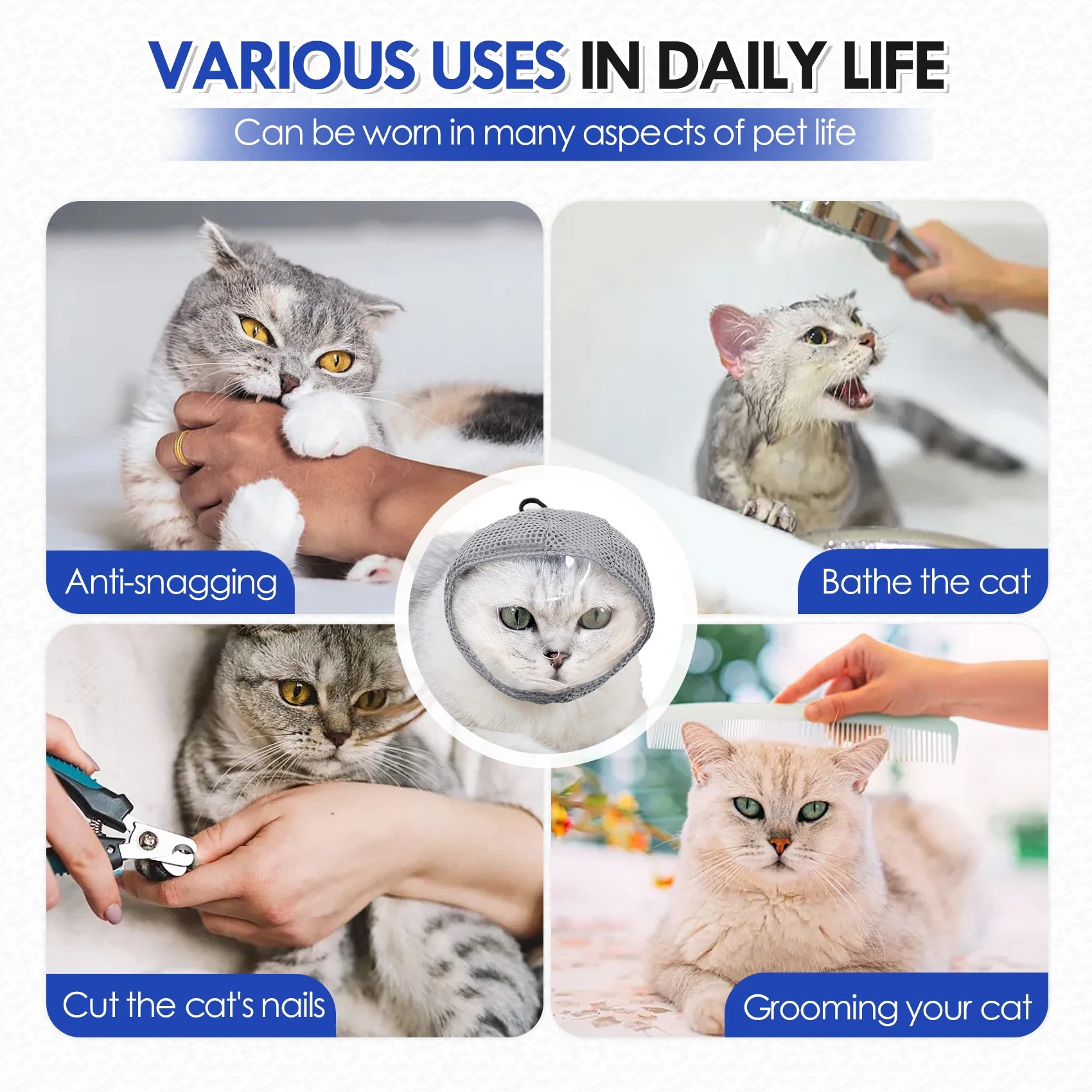 Focinheira para gatos para tosa, máscara anti-mordida transparente ajustável para cortar unhas