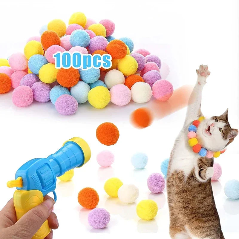 Brinquedos interativos e criativos para gatos e gatinhos, com bolas de pelúcia elásticas e mini jogos de treinamento, ideais para estimular e entreter seu pet.