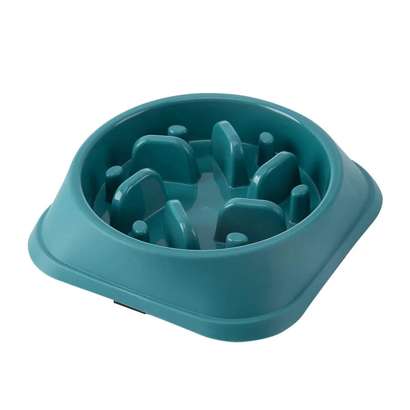 Tigela de comida lenta para cães e gatos, antiderrapante, redonda e espessa, ajuda a reduzir a gordura e promove uma alimentação mais saudável; disponível em várias cores e formatos.