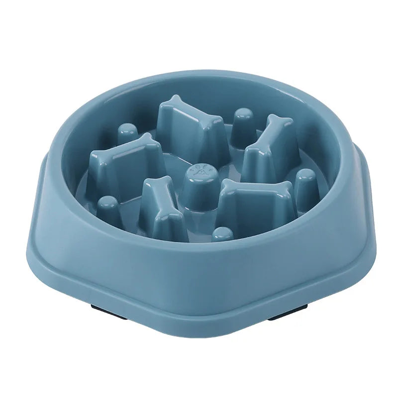 Tigela de comida lenta para cães e gatos, antiderrapante, redonda e espessa, ajuda a reduzir a gordura e promove uma alimentação mais saudável; disponível em várias cores e formatos.