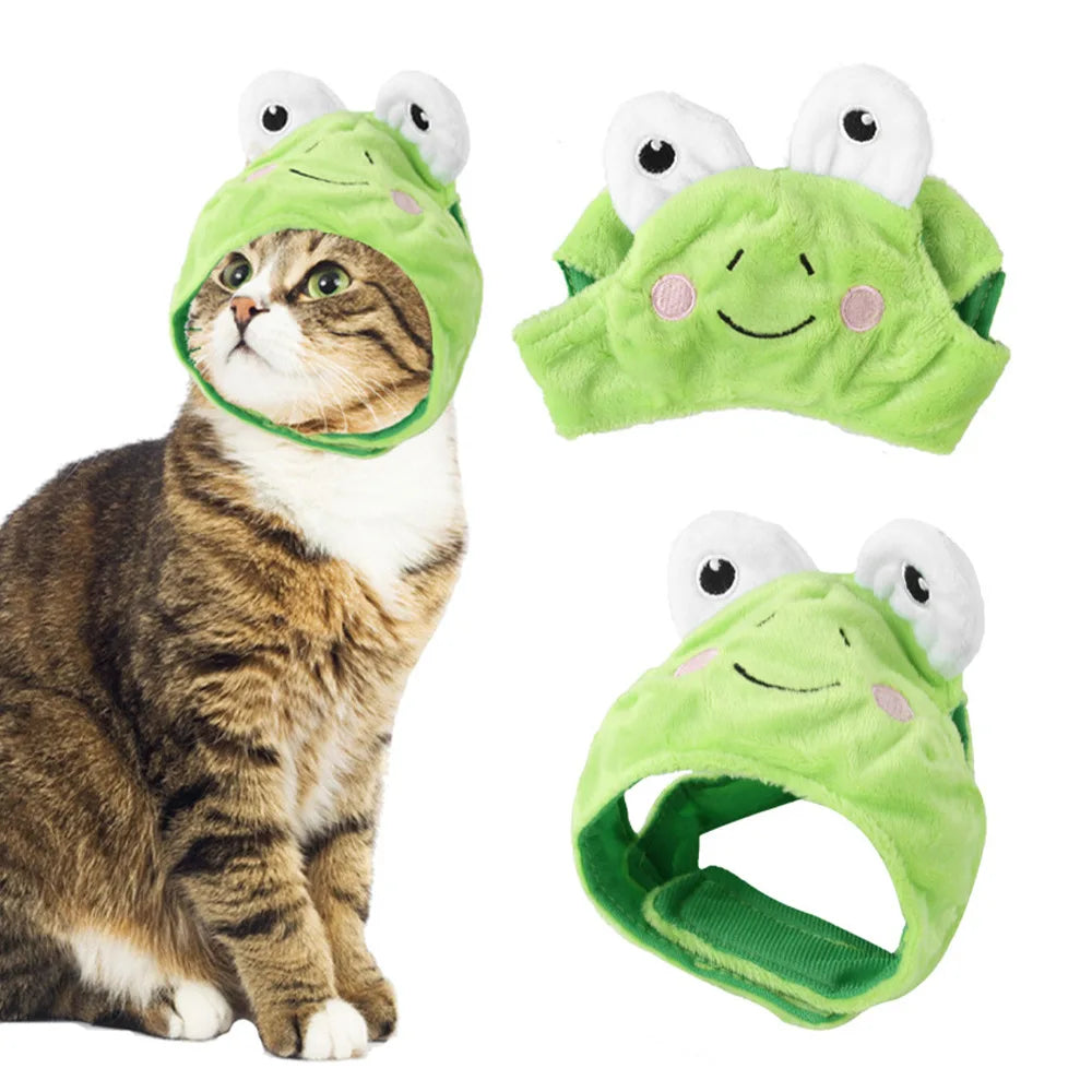 Chapéu fofo e aconchegante para gatos e filhotes, feito de pelúcia ou malha com elástico, ideal para o inverno, festas, cosplay ou decoração pet.