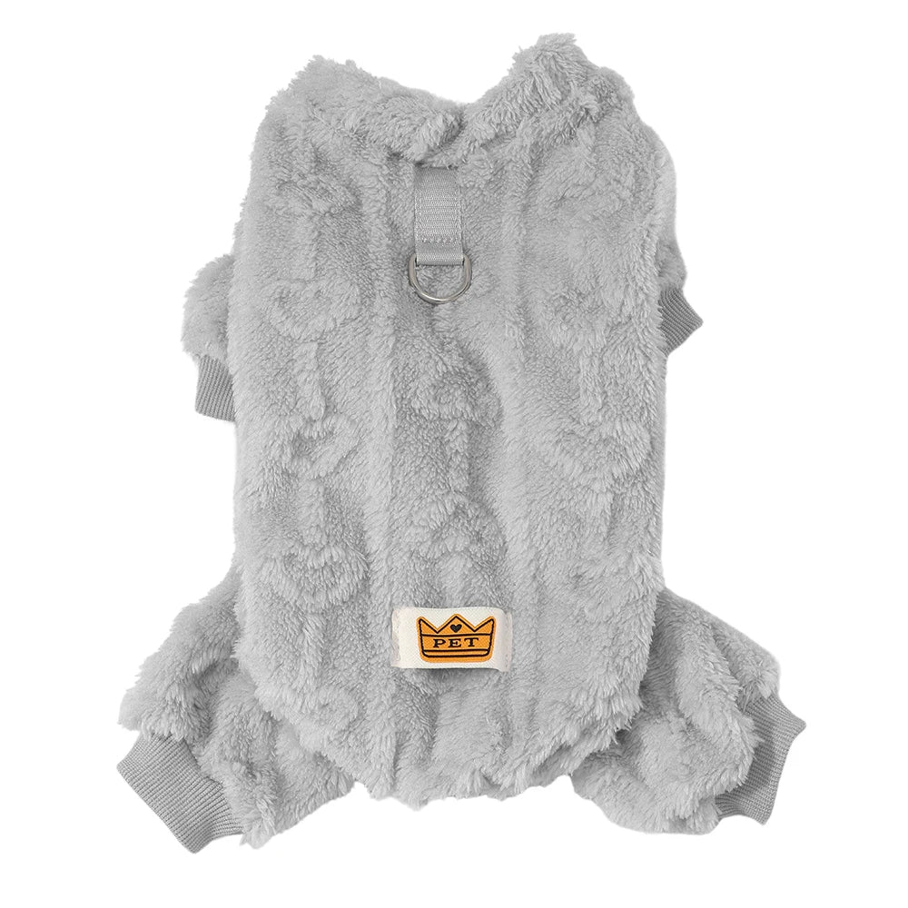 🐾 Aqueça seu pet com muito estilo! 💖 Macacão de pelúcia super macio e quentinho, ideal para o inverno. Perfeito para cães e gatinhos pequenos e médios — puro aconchego e amor! ❄️🐶🐱✨
