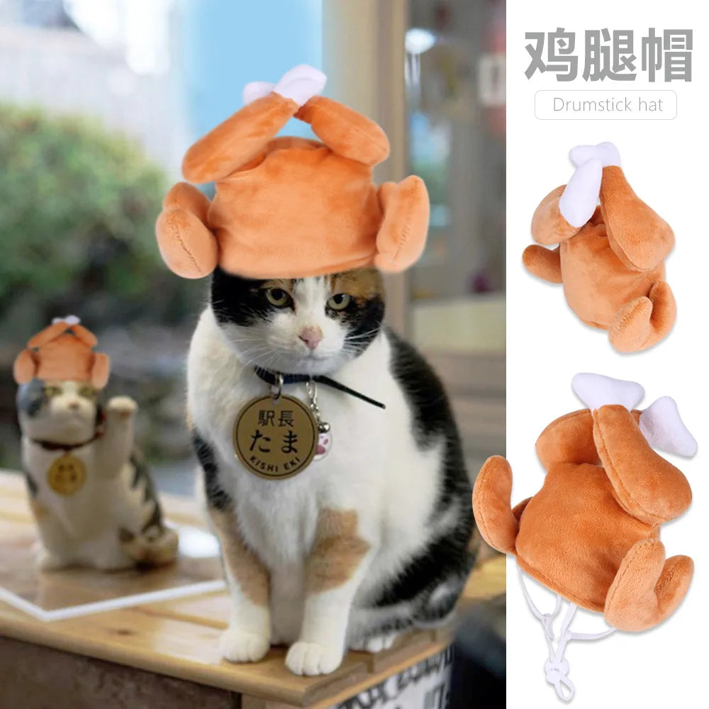 Chapéu fofo e aconchegante para gatos e filhotes, feito de pelúcia ou malha com elástico, ideal para o inverno, festas, cosplay ou decoração pet.