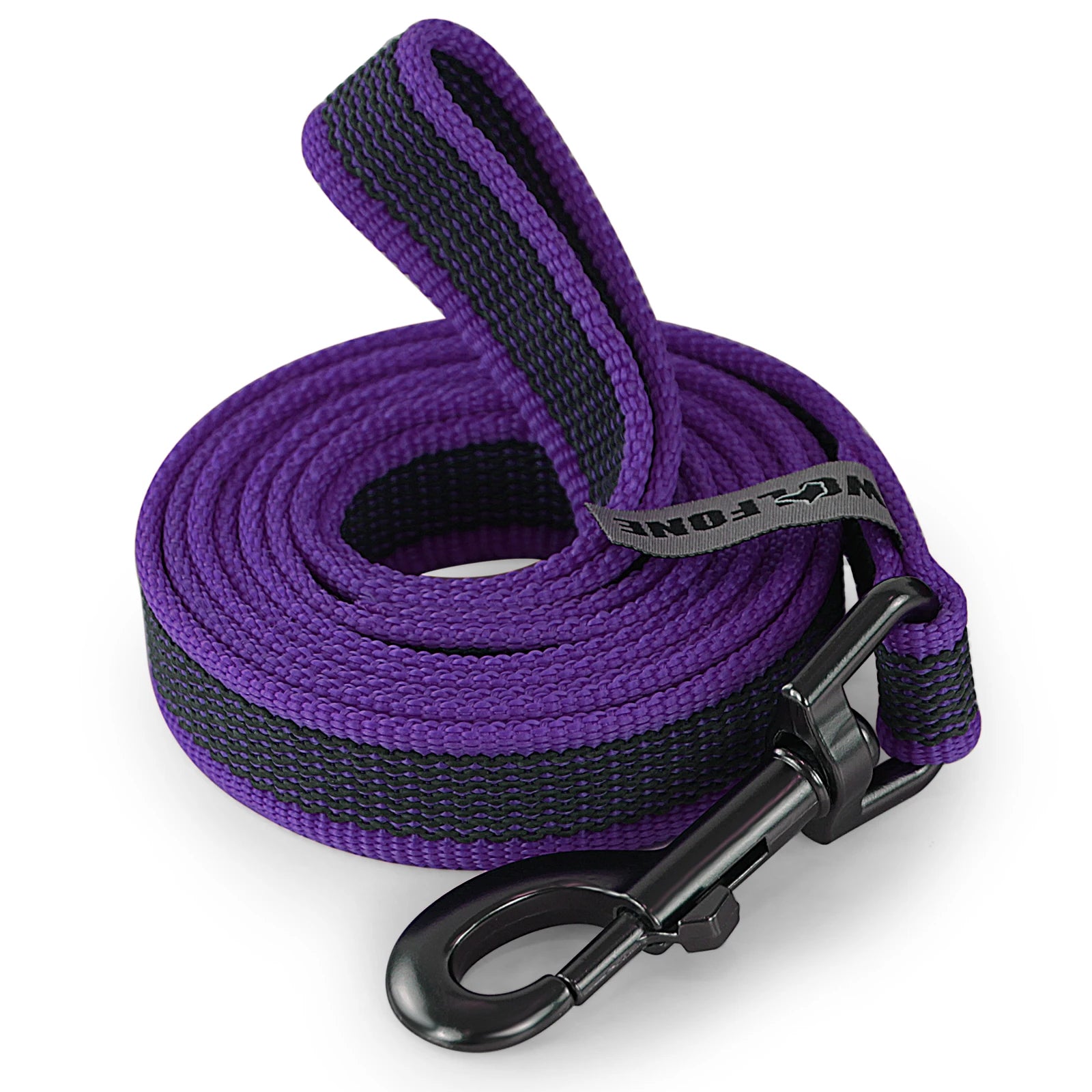 Guia para cães de vários tamanhos (1,5m a 15m), feita em látex e seda, dupla cor, ideal para treinamento fácil e prático.