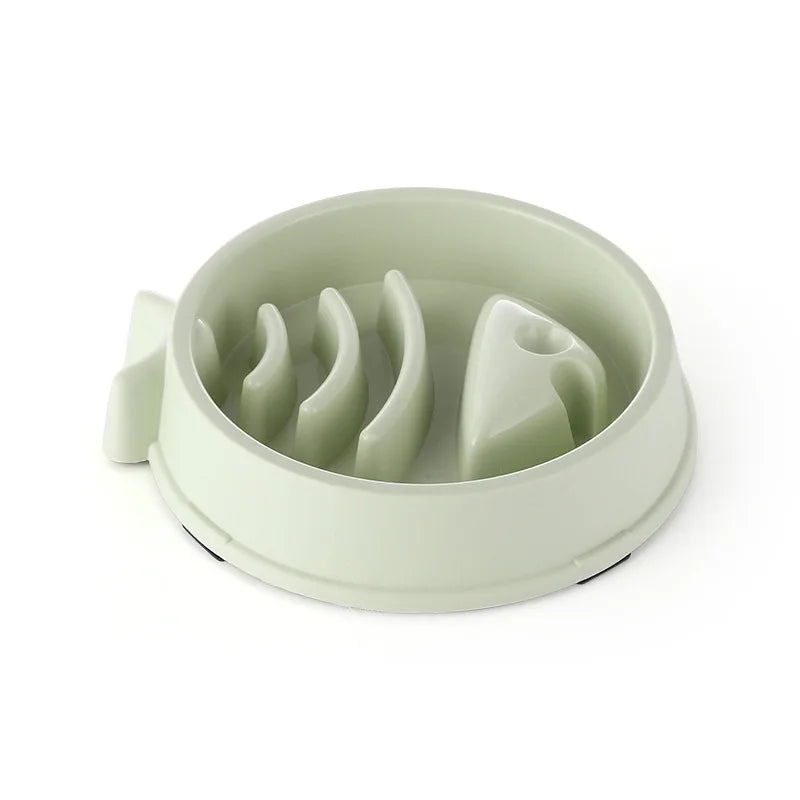 Tigela de comida lenta para cães e gatos, antiderrapante, redonda e espessa, ajuda a reduzir a gordura e promove uma alimentação mais saudável; disponível em várias cores e formatos.