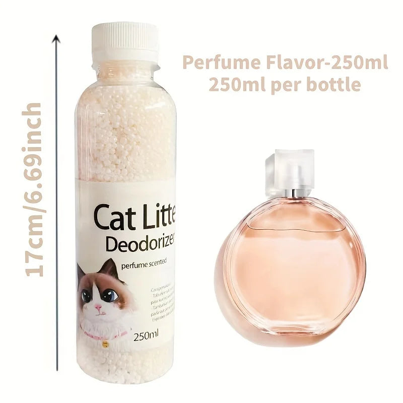 Desodorante em grânulos para caixa de areia de gatos, com 6 fragrâncias, ajuda a absorver odores e manter o banheiro do pet mais limpo e cheiroso.