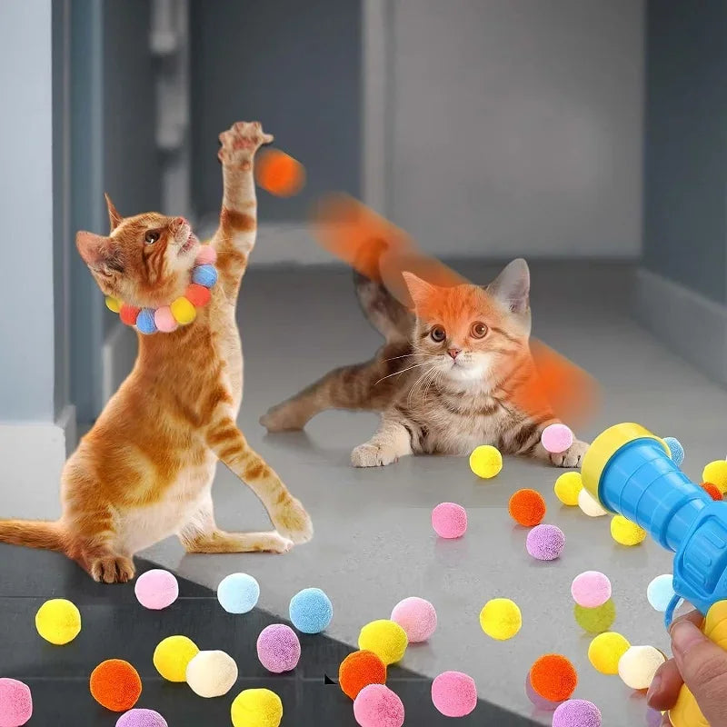 Brinquedos interativos e criativos para gatos e gatinhos, com bolas de pelúcia elásticas e mini jogos de treinamento, ideais para estimular e entreter seu pet.