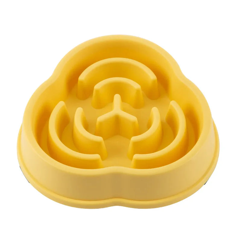 Tigela de comida lenta para cães e gatos, antiderrapante, redonda e espessa, ajuda a reduzir a gordura e promove uma alimentação mais saudável; disponível em várias cores e formatos.