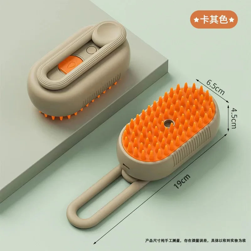 Escova elétrica 3 em 1 para gatos e cães, com função de vapor, pulverizador e massagem, ideal para tosa e cuidado confortável dos pets.