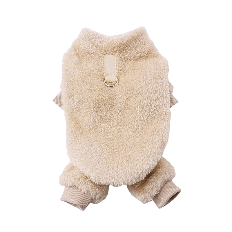 🐾 Aqueça seu pet com muito estilo! 💖 Macacão de pelúcia super macio e quentinho, ideal para o inverno. Perfeito para cães e gatinhos pequenos e médios — puro aconchego e amor! ❄️🐶🐱✨