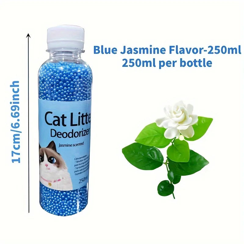 Desodorante em grânulos para caixa de areia de gatos, com 6 fragrâncias, ajuda a absorver odores e manter o banheiro do pet mais limpo e cheiroso.