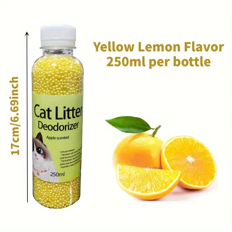 Desodorante em grânulos para caixa de areia de gatos, com 6 fragrâncias, ajuda a absorver odores e manter o banheiro do pet mais limpo e cheiroso.