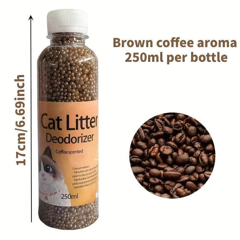 Desodorante em grânulos para caixa de areia de gatos, com 6 fragrâncias, ajuda a absorver odores e manter o banheiro do pet mais limpo e cheiroso.