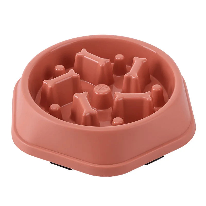 Tigela de comida lenta para cães e gatos, antiderrapante, redonda e espessa, ajuda a reduzir a gordura e promove uma alimentação mais saudável; disponível em várias cores e formatos.