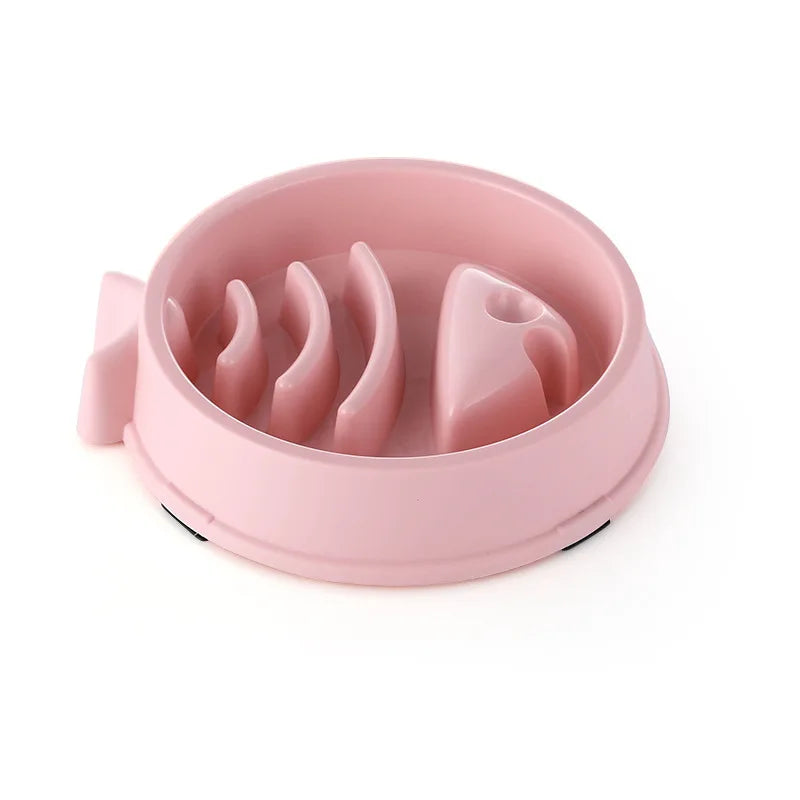 Tigela de comida lenta para cães e gatos, antiderrapante, redonda e espessa, ajuda a reduzir a gordura e promove uma alimentação mais saudável; disponível em várias cores e formatos.