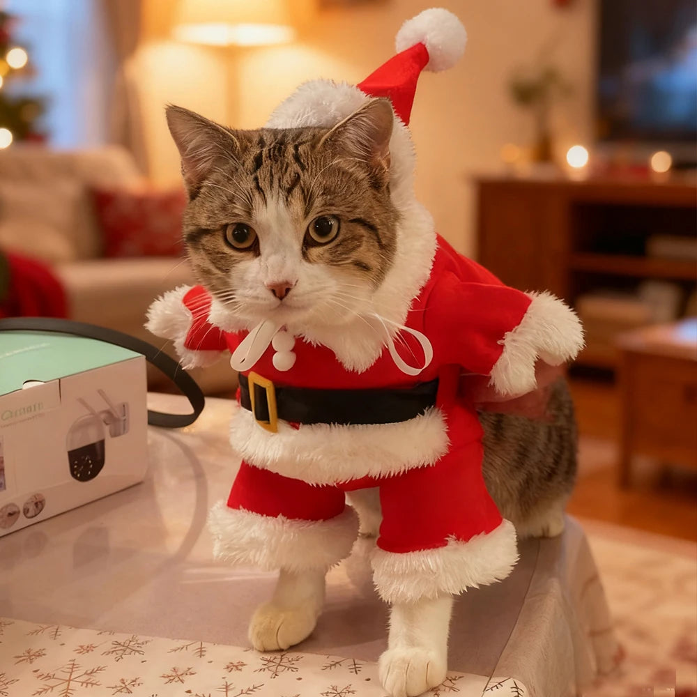 Fantasias de Natal para Pets: Roupas fofas de Papai Noel para gatinhos, ideais para cães e gatos de pequeno e médio porte. Perfeitas para festas de fim de ano.