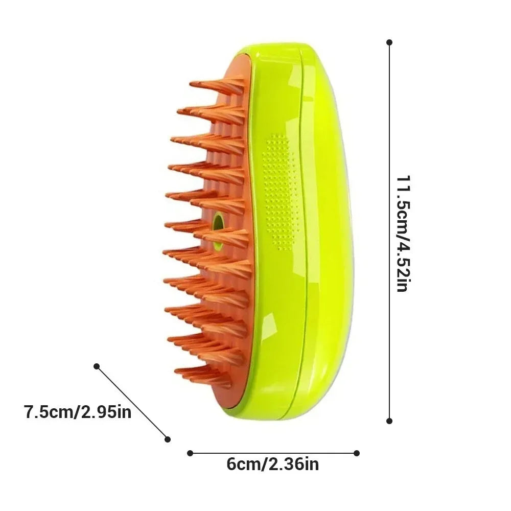 Escova elétrica 3 em 1 para gatos e cães, com função de vapor, pulverizador e massagem, ideal para tosa e cuidado confortável dos pets.
