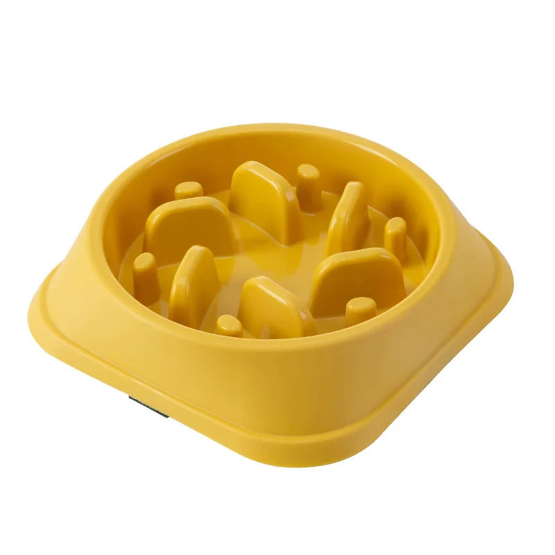 Tigela de comida lenta para cães e gatos, antiderrapante, redonda e espessa, ajuda a reduzir a gordura e promove uma alimentação mais saudável; disponível em várias cores e formatos.