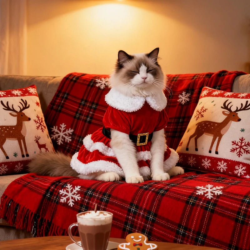 🎄 Encante neste Natal! 🐾 Vestidos e fantasias natalinas fofas e confortáveis para cães e gatinhos — tecido leve, toque macio e muito espírito festivo! 🎅✨❤️
