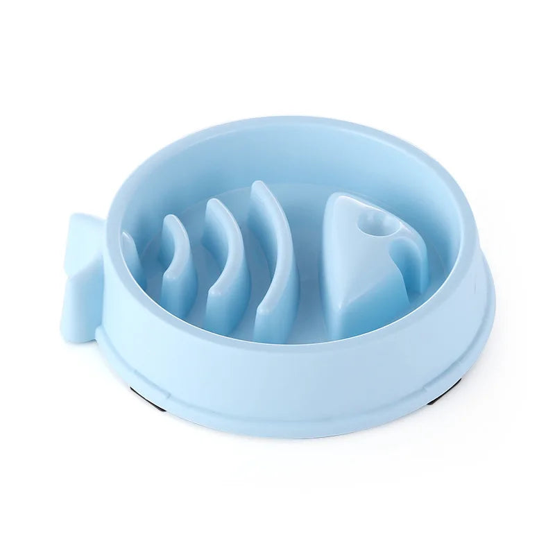 Tigela de comida lenta para cães e gatos, antiderrapante, redonda e espessa, ajuda a reduzir a gordura e promove uma alimentação mais saudável; disponível em várias cores e formatos.