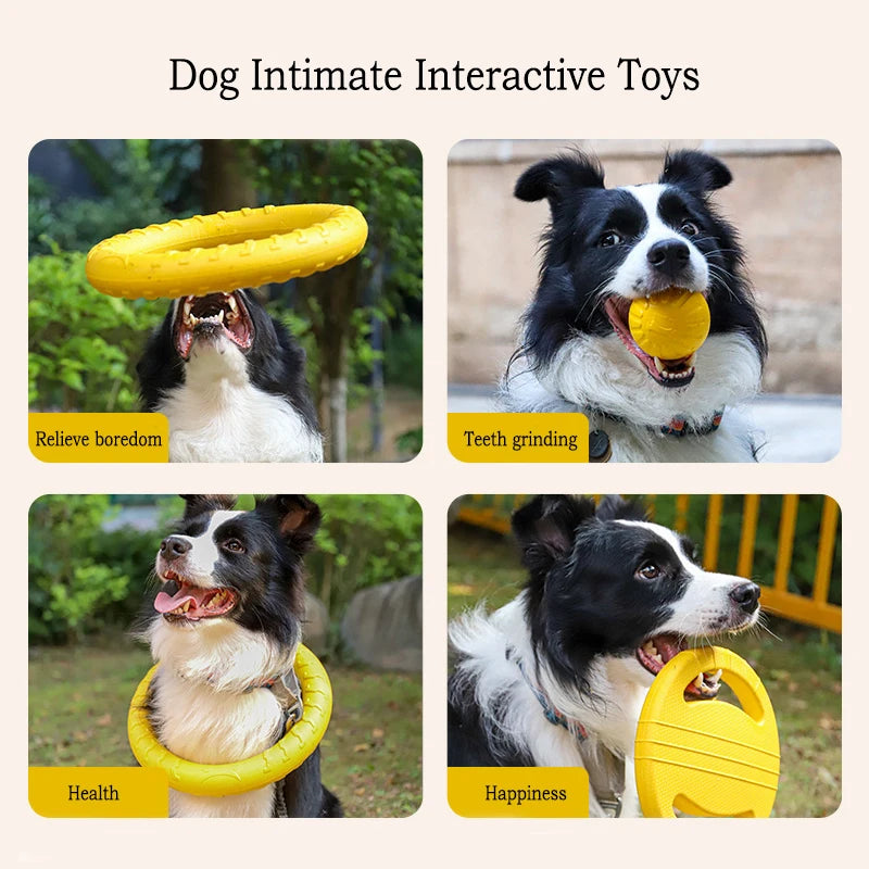 Kit com 4 brinquedos duráveis para cães, incluindo disco voador, bola, corda de rebocador e acessórios para limpeza dental resistentes à mastigação, para filhotes e adultos.