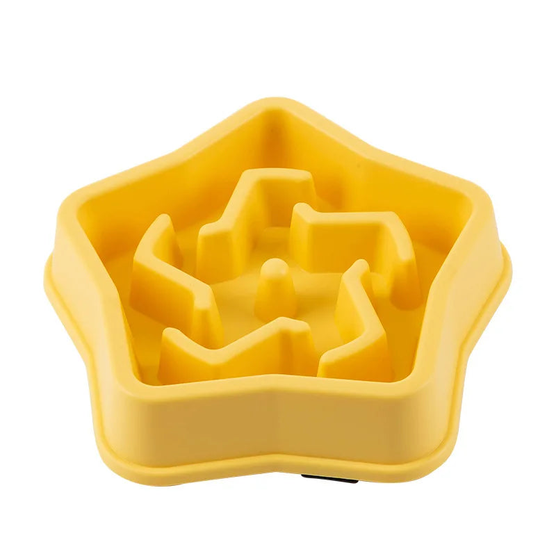 Tigela de comida lenta para cães e gatos, antiderrapante, redonda e espessa, ajuda a reduzir a gordura e promove uma alimentação mais saudável; disponível em várias cores e formatos.